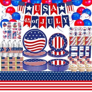 4th of july party tablewaer set party balloon and banner decorations