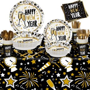 Blach golden newyears tableware