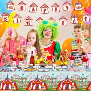 Carnival theme birthday party banner and tableware set