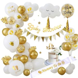 Gold theme baby shower balloons