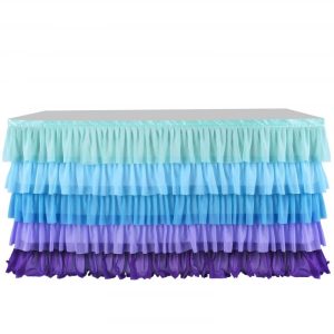 L108in×H30in(9ft) Mermaid blue purple table skirt