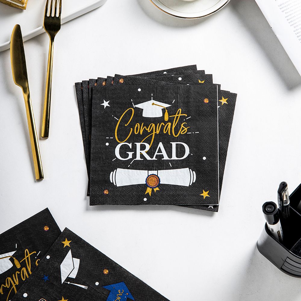 Graduation Themed Party Napkins with Knife and Spoon