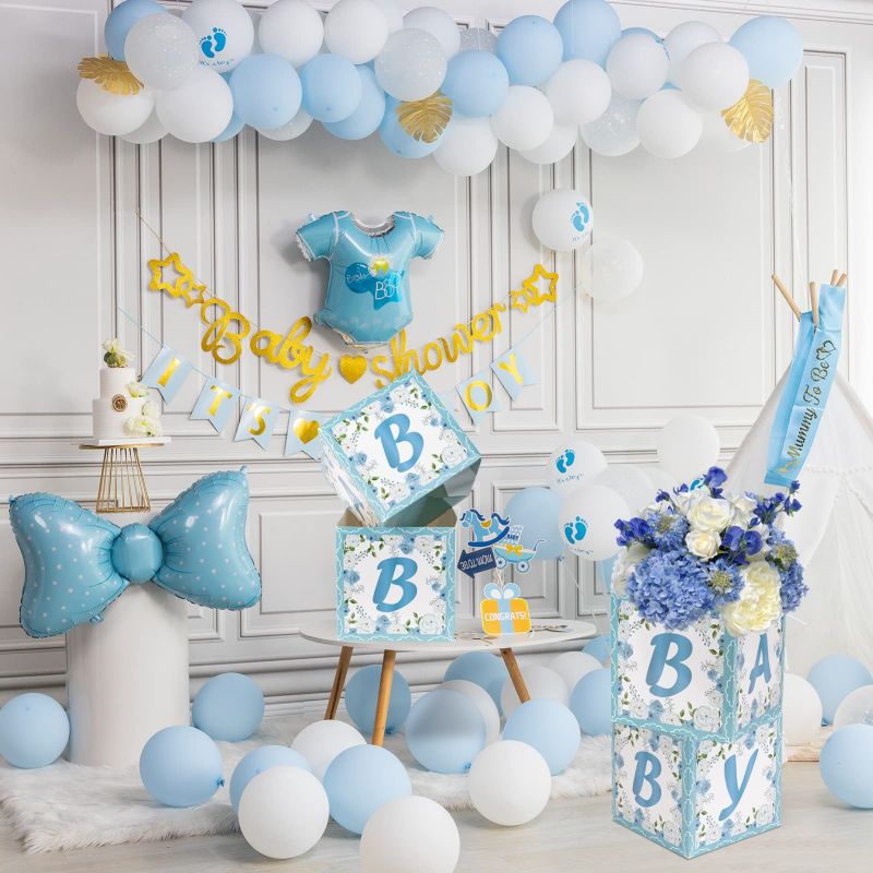 6 Pcs Blue Floral Baby Shower Party Decorations Baby Flower Boxes   Blue Baby Shower 