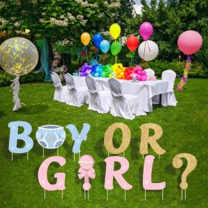 blue and pink themed boy or girl yard signs