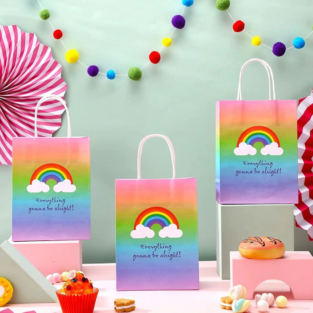 paper bags with rainbow pattern