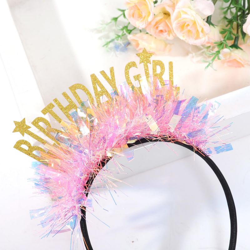 Birthday Girl Headband Glitter Rainbow Tassel Happy Birthday Party ...