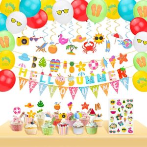 46 PCS Beach Theme Party Decor Hello Summer Party Supplies Set