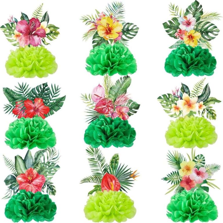 9 Pcs Hawaii Luau Honeycomb Centerpieces Paper Pompom Flowers