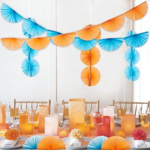 Blue and orange paper fan garland banner