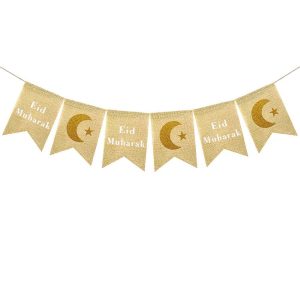 Burlap Moon and Star Bunting Eid Mubarak Banner