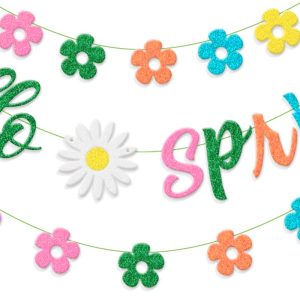 Colorful Glitter Spring Flower Banner Garland