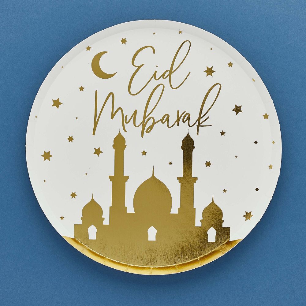 Eid Mubarak Gold Paper Plates