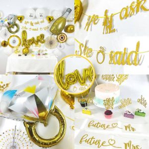 Gold He Asked She Said Yes Decorations Kit for wedding party decorations