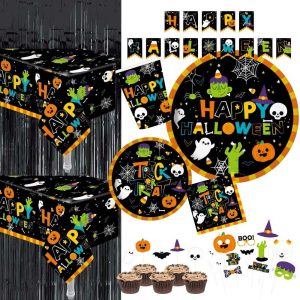 Halloween Party Decorations with Taleware Set, Banner and Cake toppers