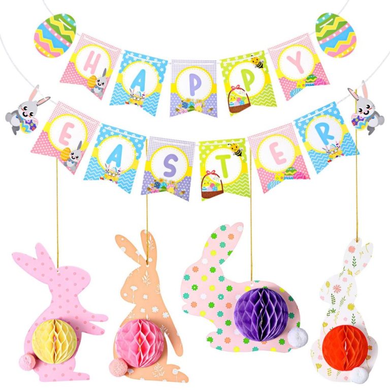 Happy Easter Decorations Set with Happy Easter Banner, Bunny Honeycomb Paper