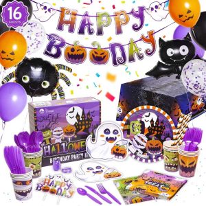 Orange Purple Halloween Birthday Party Decorations Set