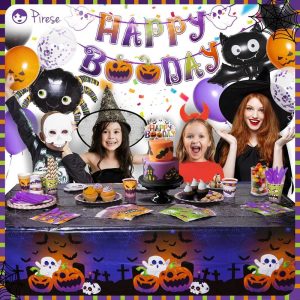 Orange Purple Halloween Birthday Party Supplies for kids