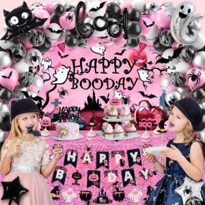 Pink and Black Halloween Theme Birthday Party Supplies for Girls