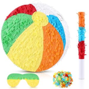 Small Beach Ball Pinata with Pinata Stick Blindfold and Confetti Set