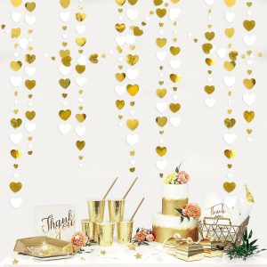 White and Gold Heart Garland Hanging Love Heart Streamer Banner