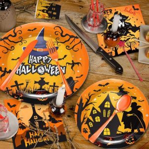 Witch Pumpkin Vampire Themed Party Paper Plates and Napkins