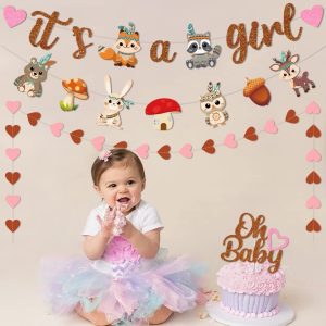 it's a girl banner with heart garland benner for baby girl party