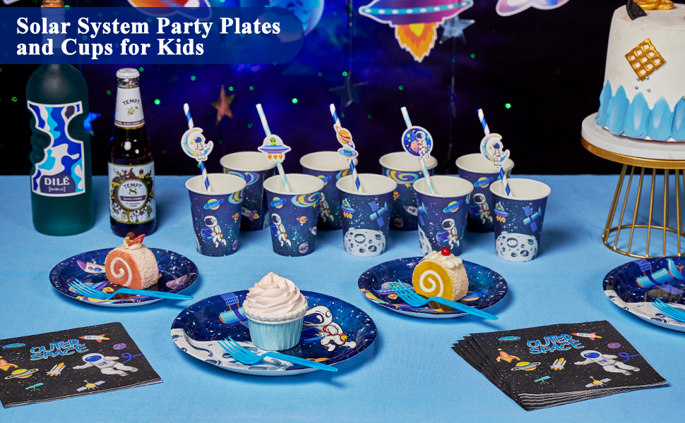 space-themed party tableware set