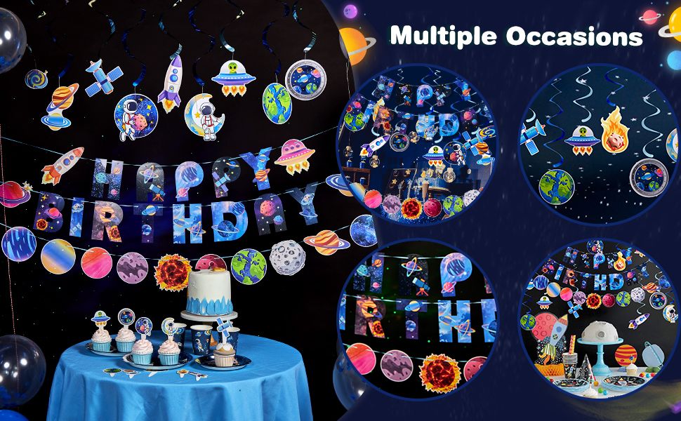 universe space theme party swirls