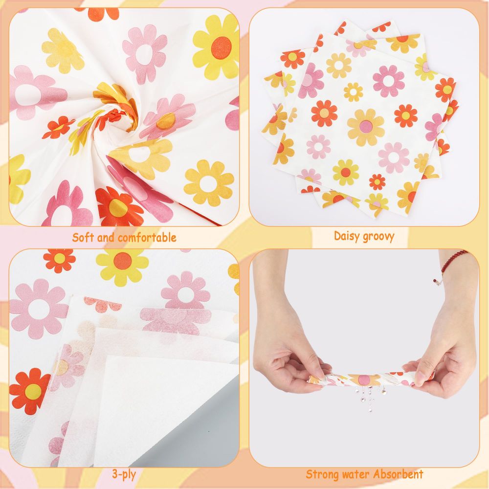 Daisy Napkins Groovy Daisy Boho Decorative Dinner Napkins