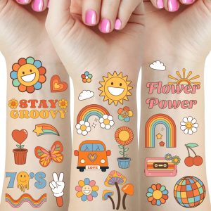 Groovy 70s Temporary Tattoos for Kids Hippie Tattoo Stickers