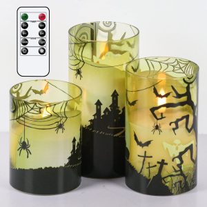 Halloween Green Glass Flameless Candles