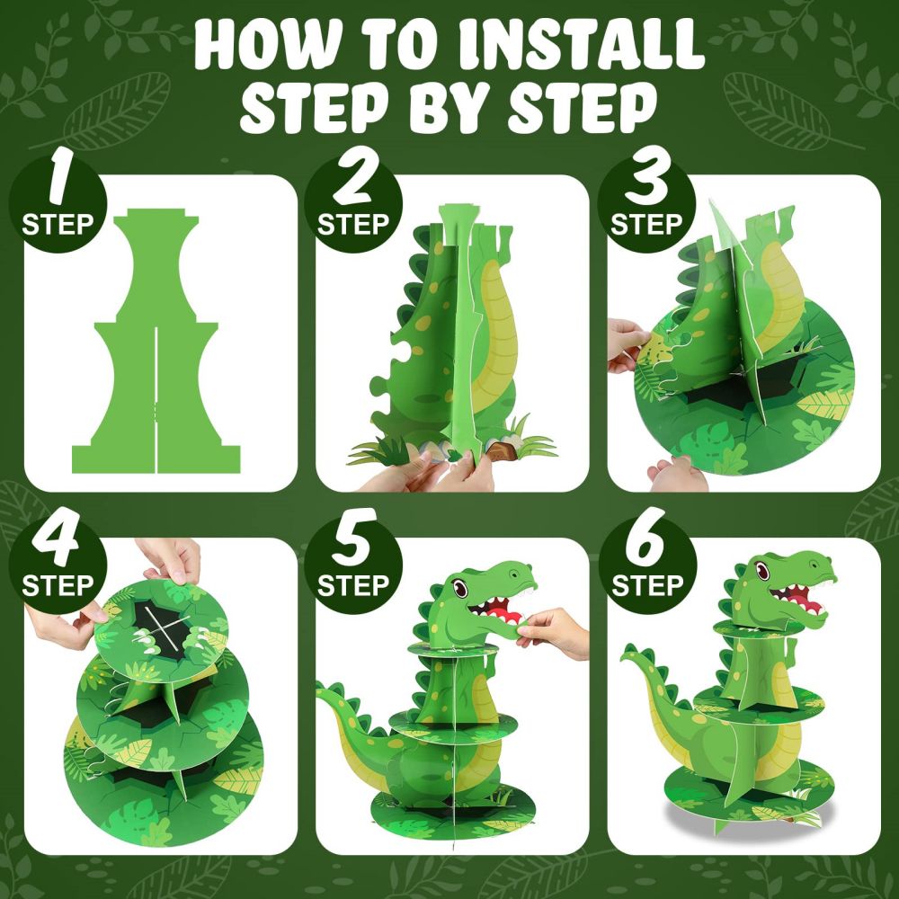 Installation Steps for Dinosaur Theme Cupcake Holder Decorations