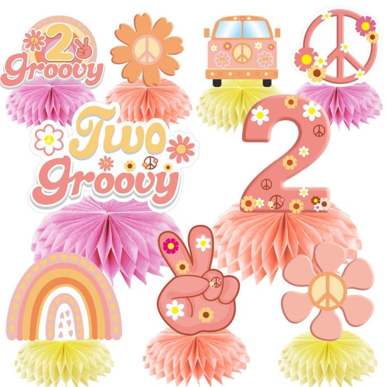 Two Groovy Party Decorations Table Honeycomb Centerpieces for Girls