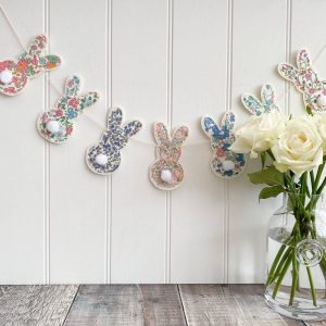 Wool Felt Bunny Garland with Flowers