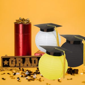 Yellow Black White Grad Cap Paper Lanterns