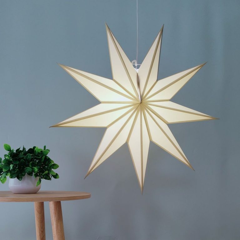 9-pointed Golden Edge Paper Star Lanterns With Light