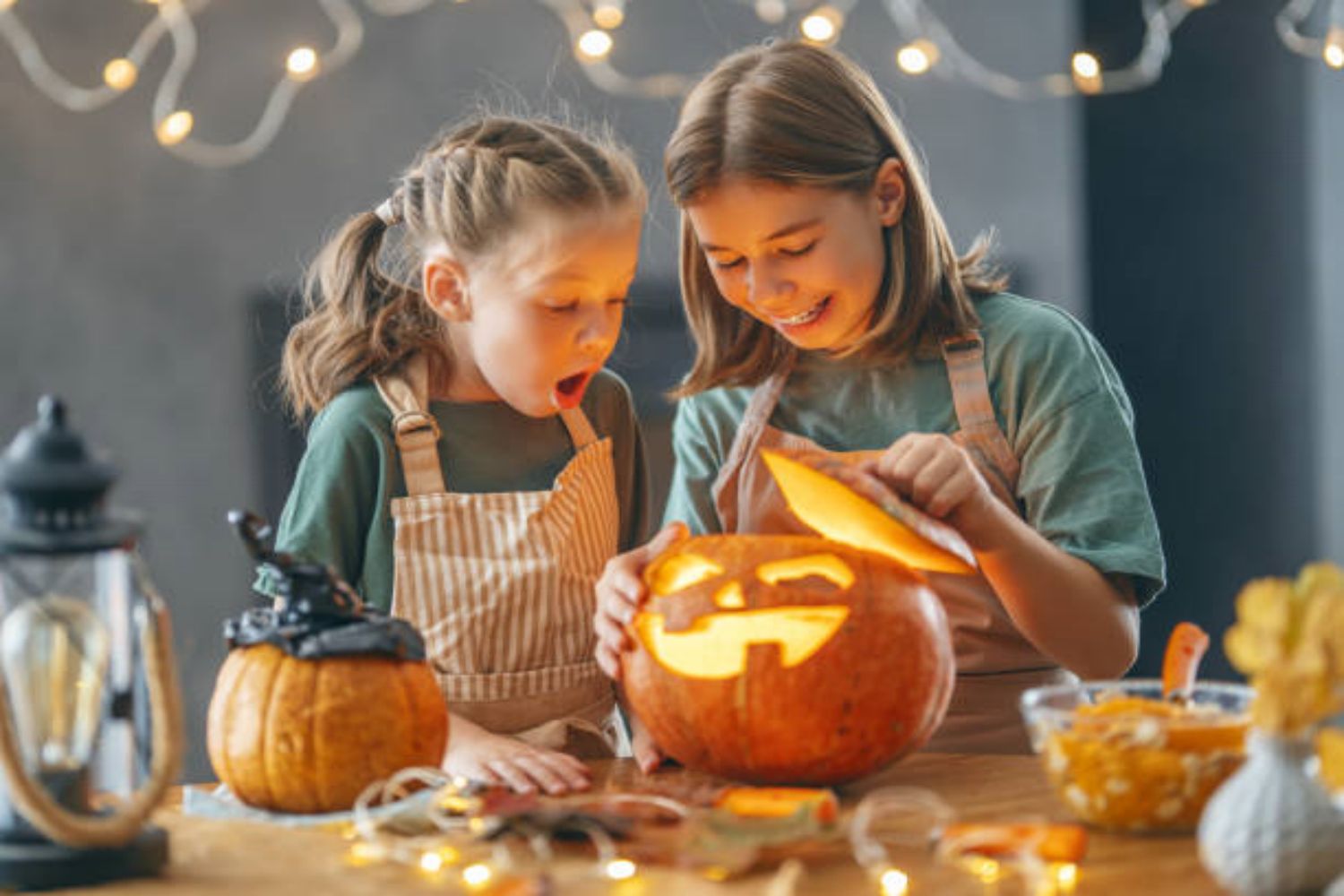 Pumpkin Carving Contest girls are carving pumpkin