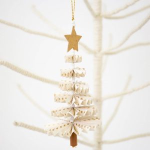 White And Gold Paper Fan Christmas Tree Ornament