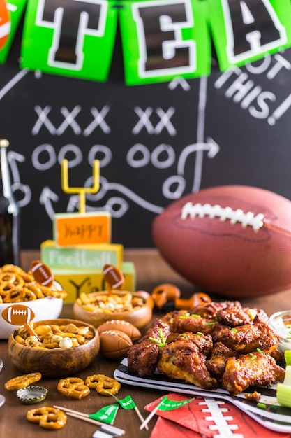 Appetizers on the table for the football party