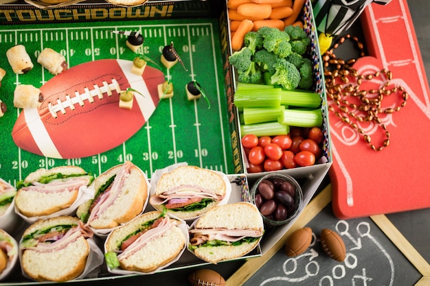 Football snack stadium filled with sub sandwiches