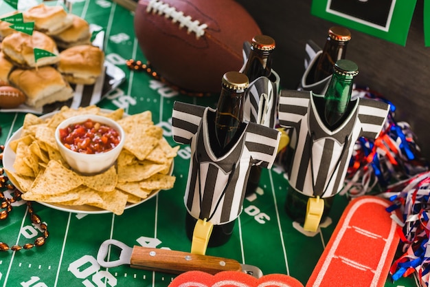 Game day football party table with beer chips yyth 1