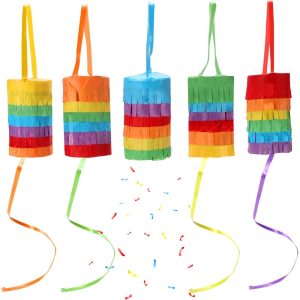 Custom 5 Pack Mini Pinatas for Birthday Party Pull String Rainbow Cylinder Pinata Garland Wholesale