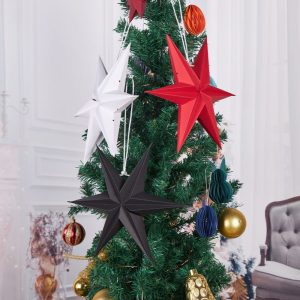 Custom Folded Paper Stars Decorations for Christmas Red White Black