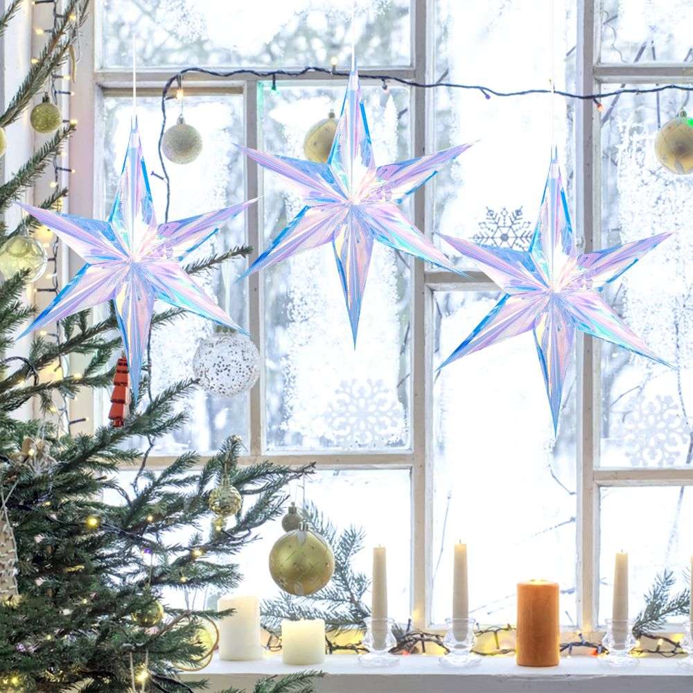 Iridescent 6 Point Star Ornament Decorations Foil DIY Decor