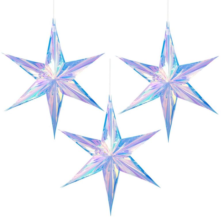 Iridescent 6 Point Star Ornament Hanging Decorations Foil DIY Decor