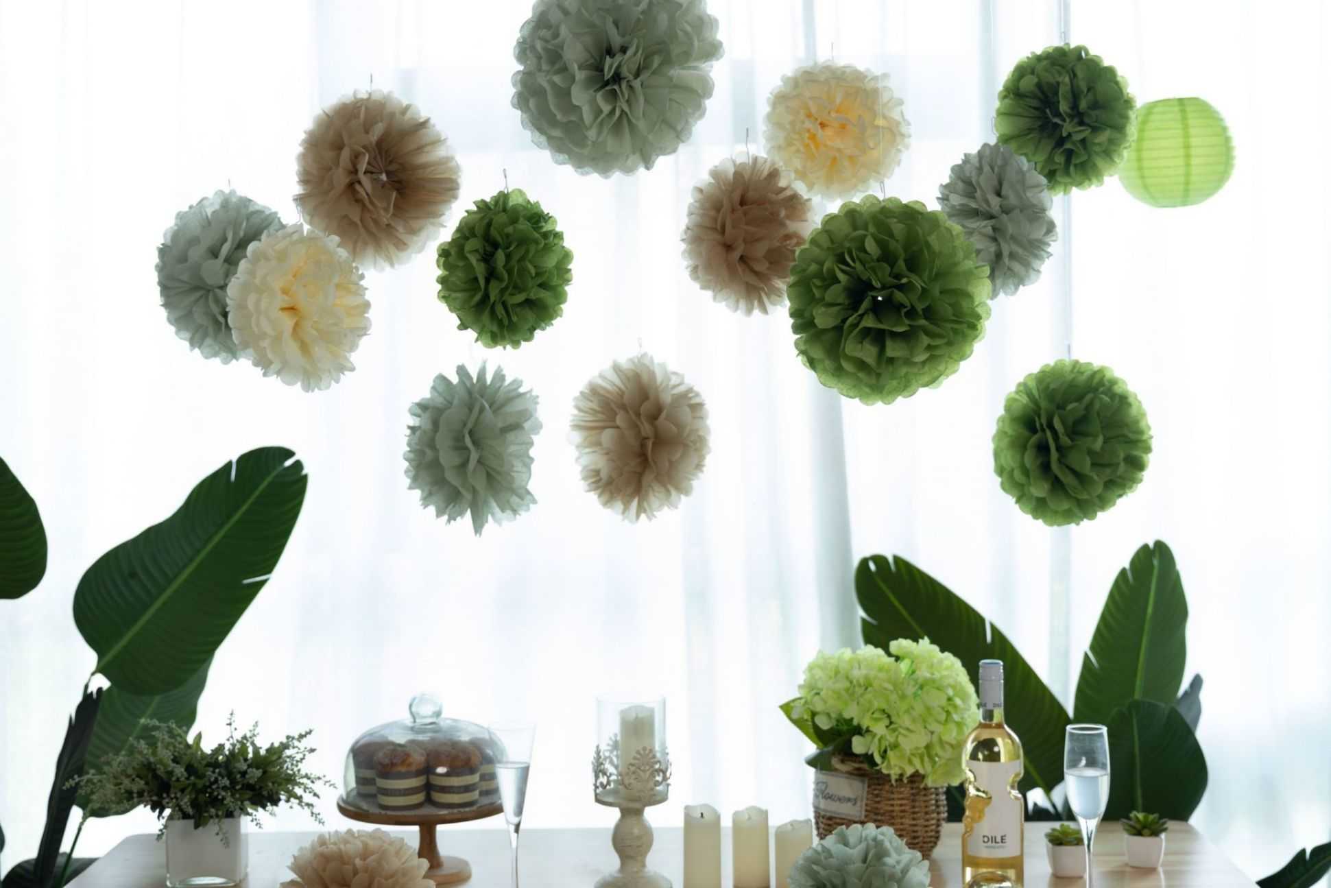 green colorful tissue flower pompoms