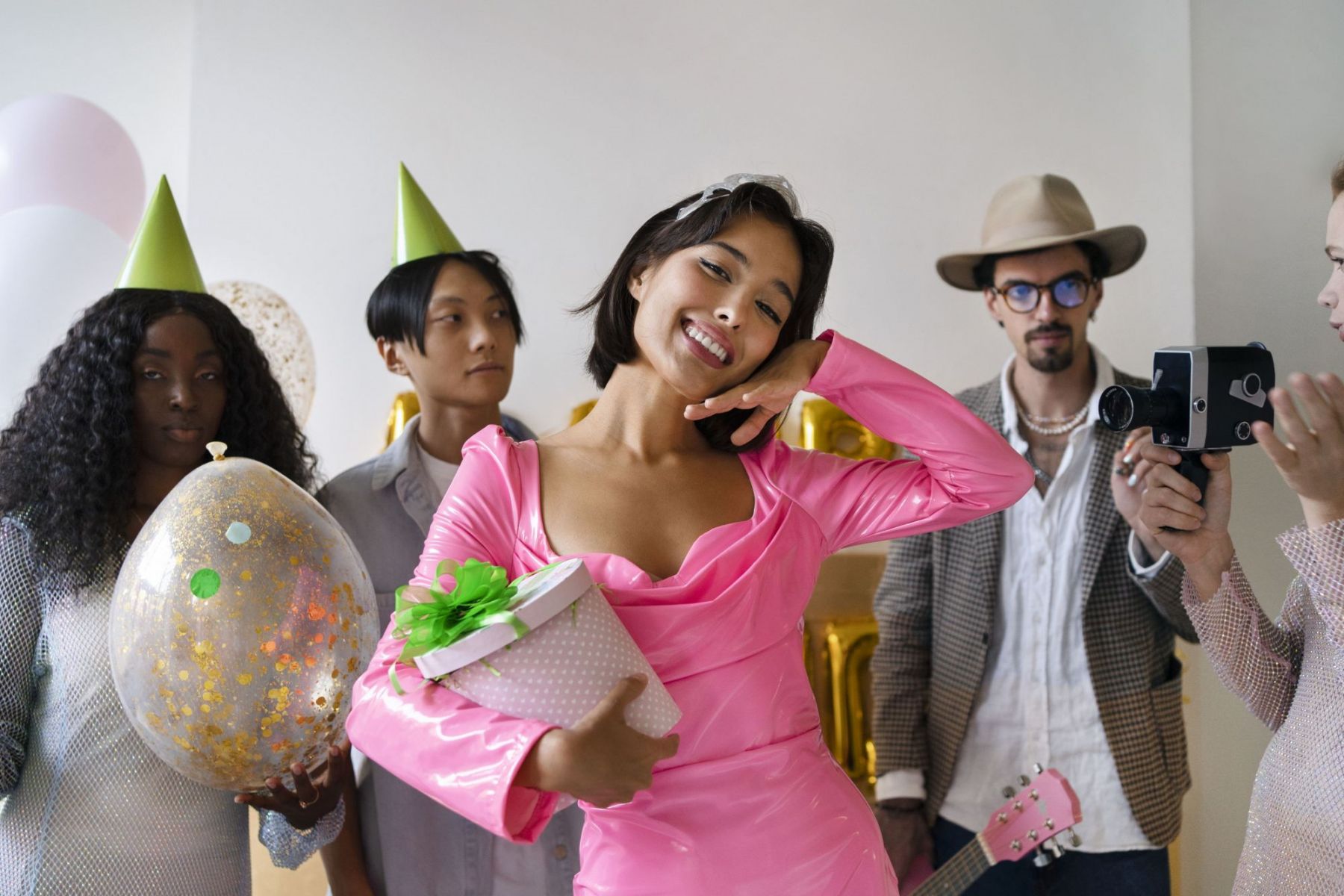 group of friends having a surprise birthday party together