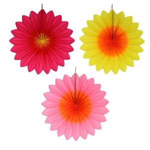 Flower Fan Paper Decoration Set Of Three Sunset