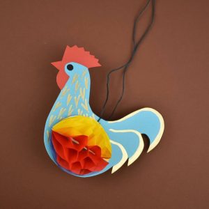 Handmade Paper Honeycomb Cockerel Christmas Decorations