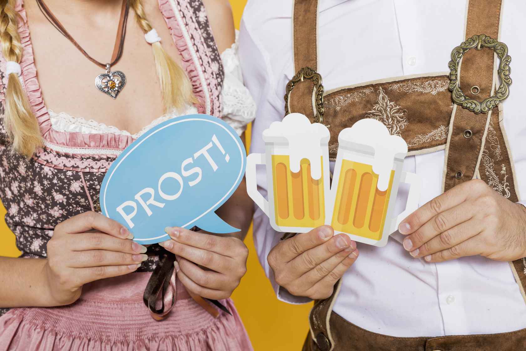 Oktoberfest party decorations bavarian friends holding oktoberfest signs